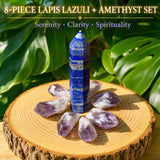 8-stykki Lapis Lazuli + Ametist sett
