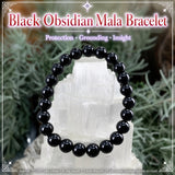 Bracelet Mala en obsidienne noire avec pochette en velours