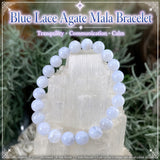 Pulsera Mala De Ágata De Encaje Azul Con Bolsita De Terciopelo