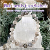 Βραχιόλι Mala Black Tourmaline Quartz με Βελούδινο Πουγκί