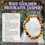 Bracciale Mala in diaspro mookaite dorato con custodia in velluto