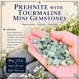 Prehnite med mini ädelstenar av turmalin (50 gram/1,7 oz. lot)