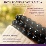 Bracelet Mala en obsidienne noire avec pochette en velours
