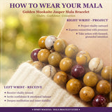 Bracciale Mala in diaspro mookaite dorato con custodia in velluto