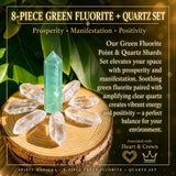 8-delad grön fluorit + kvarts set