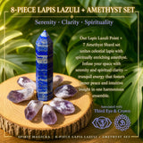 8-stykki Lapis Lazuli + Ametist sett