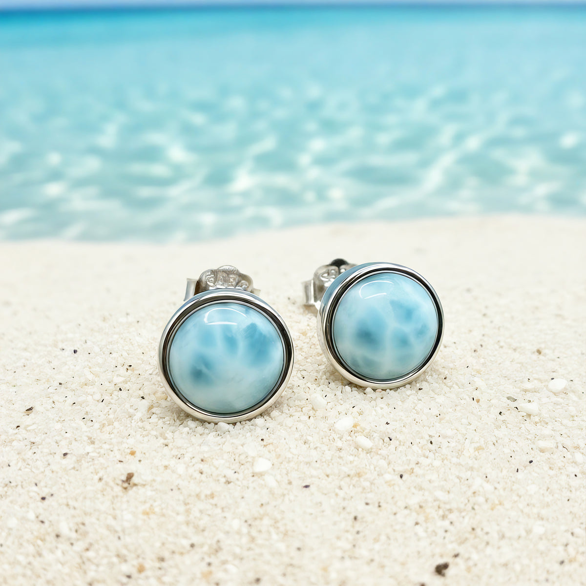Classic Larimar Silver Stud Earrings