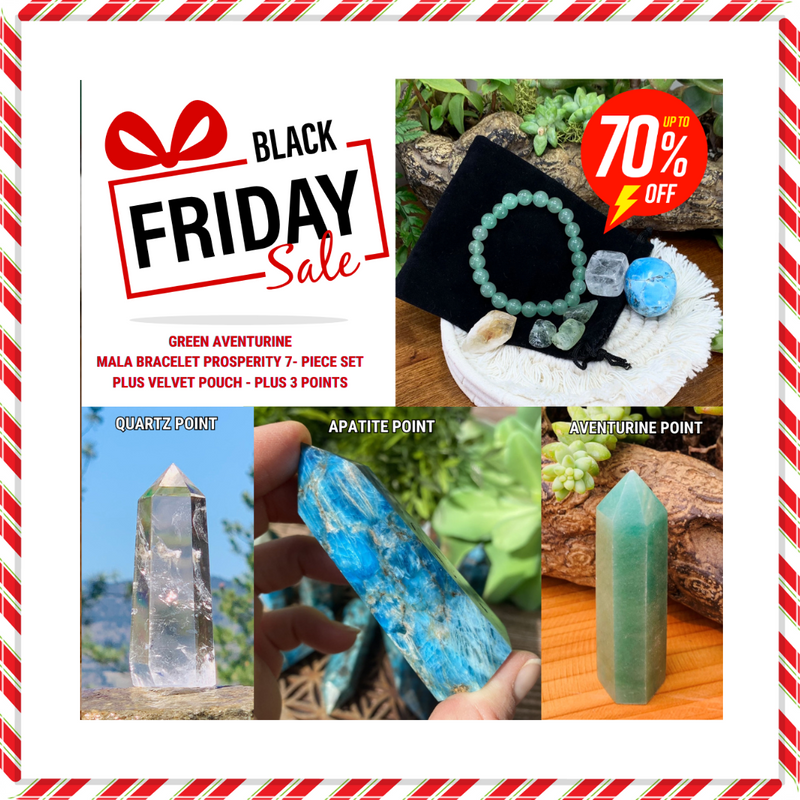 Black Friday Special - Aventurine Mala Prosperity Set PLUS 3 Crystal Points