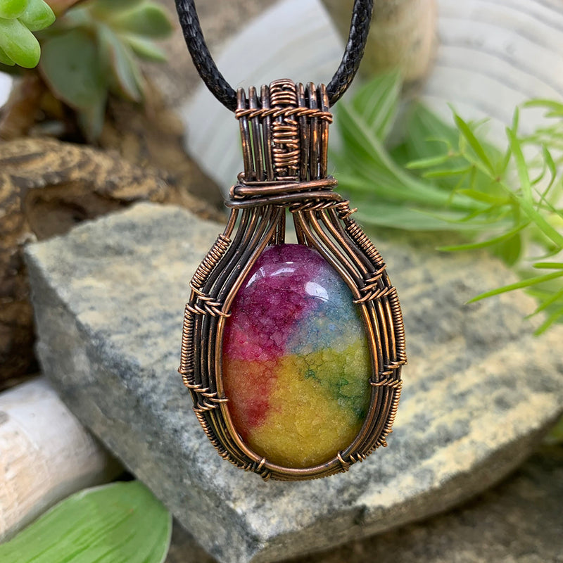 Harmony Rainbow Agate Copper Wire Pendant Necklace