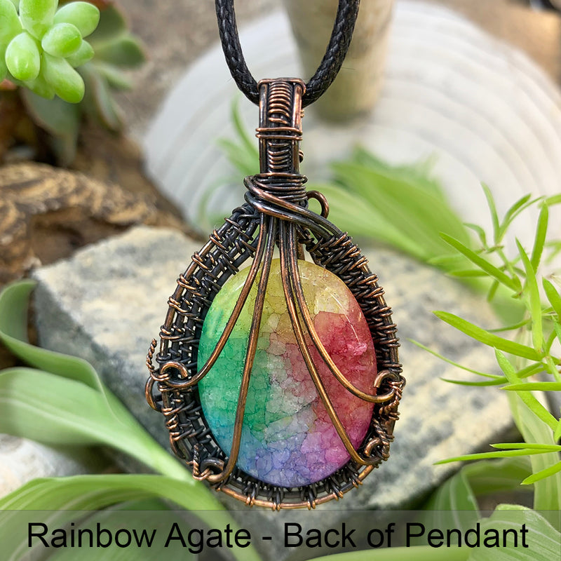 Rainbow Agate Copper Wire Pendant Necklace