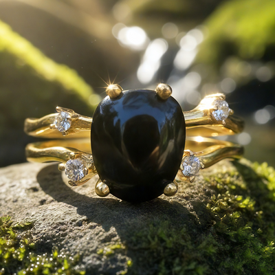 Black Onyx & Gold Sacred Strength Ring