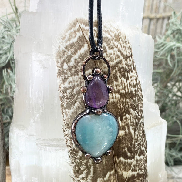 Green Chalcedony + Amethyst Soldered Pendant