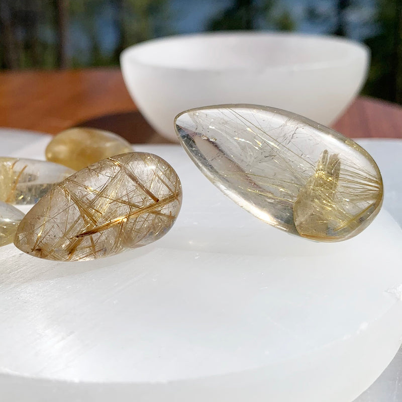 Angel Hair Rutilated Quartz Teardrop Cabochon