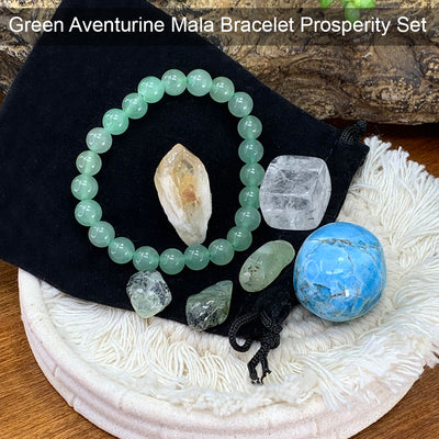 Black Friday Special - Aventurine Mala Prosperity Set PLUS 3 Crystal Points