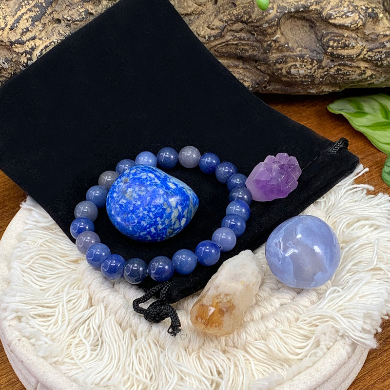 Blue Aventurine Mala Bracelet Synergy Pouch Set