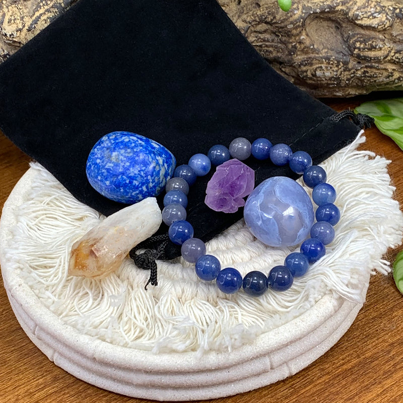 Blue Aventurine Mala Bracelet Synergy Pouch Set