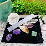 WORKING ON NAME THIS - 8-Piece Agate Geode + Selenite Set (+ Velvet Carry Bag) - collection