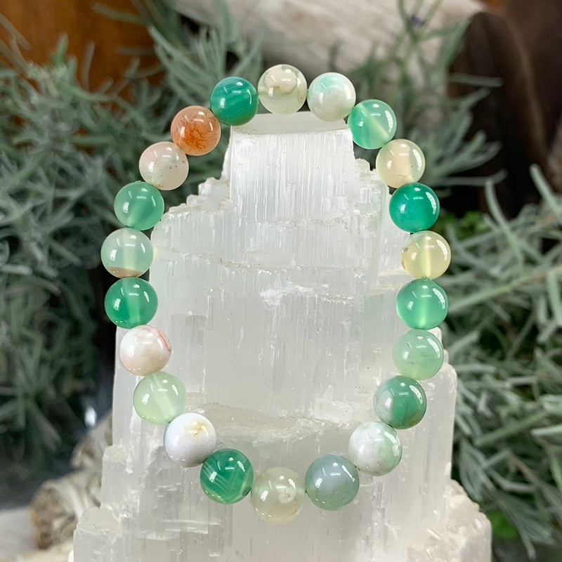 Mala Green Cherry Agate Bracelet With Velvet Pouch