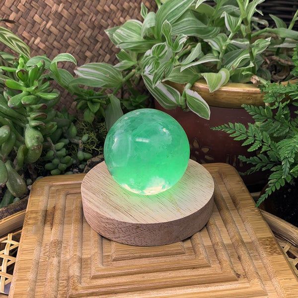 ✨Crystal Mood Light Base + Medium Green Fluorite Sphere — Holiday Glow Edition✨