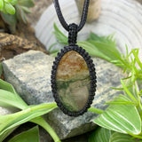 Green Moss Agate Macramé Pendant Necklace