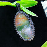 Green Moss Agate Macramé Pendant Necklace