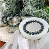 Mala Moss Agate Bracelet With Velvet Pouch