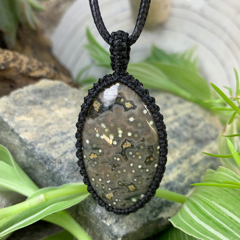 Ocean Jasper Macramé Pendant Necklace