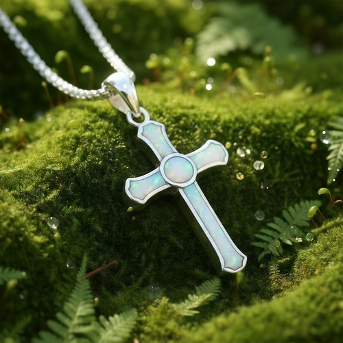 Opal & Silver Cross Faith Necklace