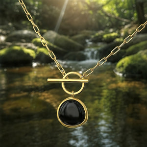 Black Onyx & Gold Lunar Lock Necklace