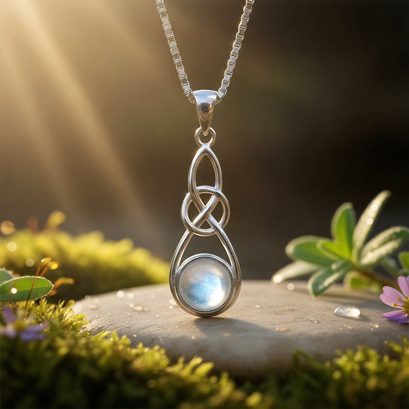 Moonstone Infinity Knot Silver Necklace