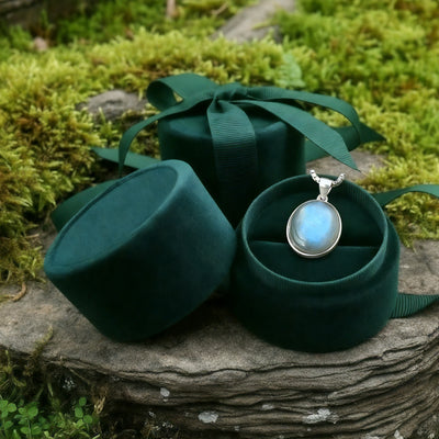 Rainbow Moonstone Halo Pendant in Silver