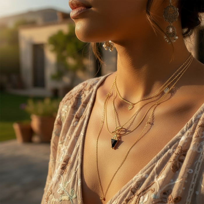 Black Onyx & Gold Guardian Necklace -