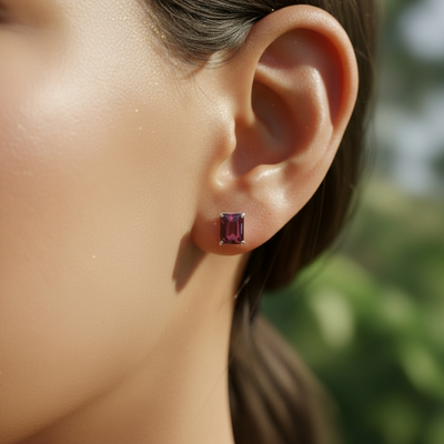 Garnet & Silver "Courage" Stud Earrings