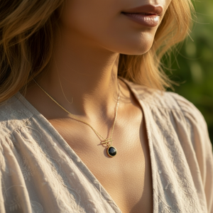 Black Onyx & Gold Lunar Lock Necklace