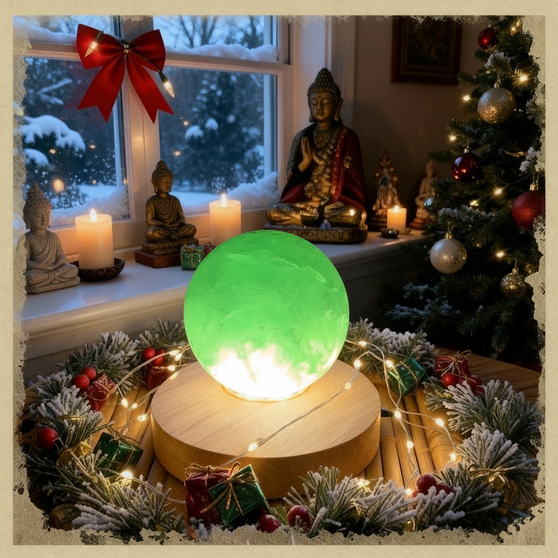 ✨Crystal Mood Light Base + Medium Green Fluorite Sphere — Holiday Glow Edition✨