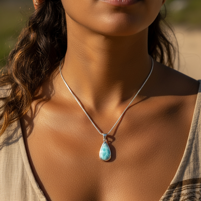 Larimar Teardrop Pendant Necklace