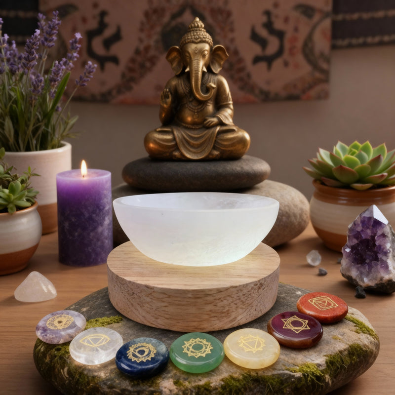 Selenite Serenity Light + Chakra Stones Set - Black Friday Sale 70% Off