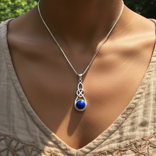 Lapis Lazuli Infinity Knot Silver Necklace