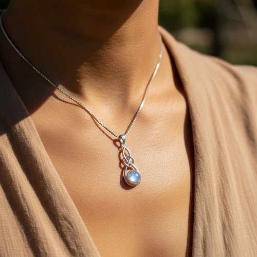 Moonstone Infinity Knot Silver Necklace