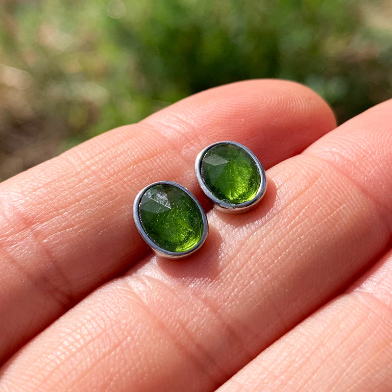 Earrings - Peridot Crystal Sterling Silver Studs