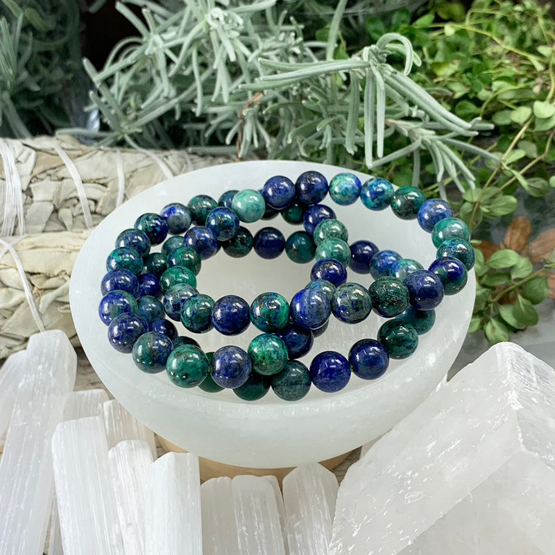 Mala Azurite Bracelet With Velvet Pouch