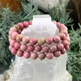 Mala Pink Rhodonite Bracelet With Velvet Pouch