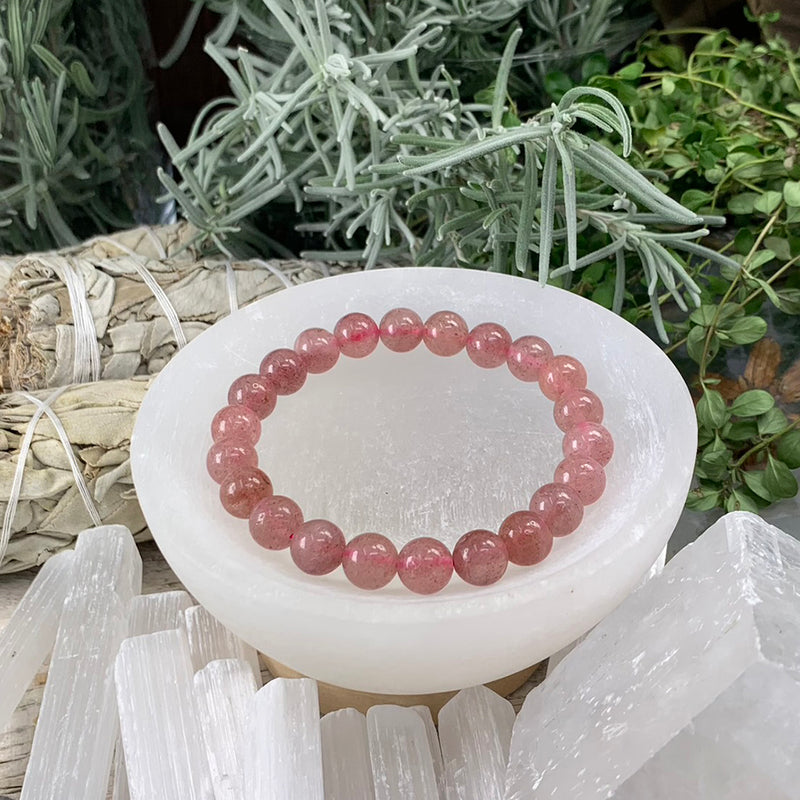 Mala Strawberry Quartz Bracelet With Velvet Pouch