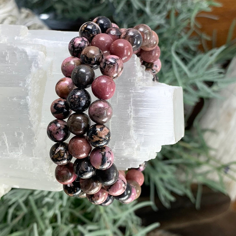 Mala Rhodonite Bracelet With Velvet Pouch