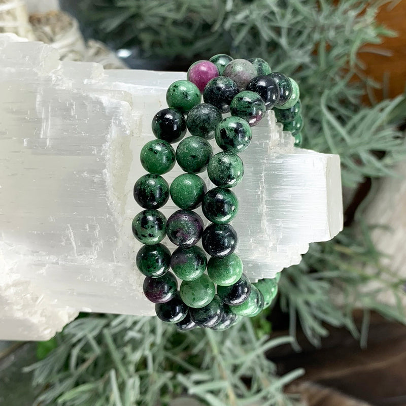 Mala Ruby Zoisite Bracelet With Velvet Pouch