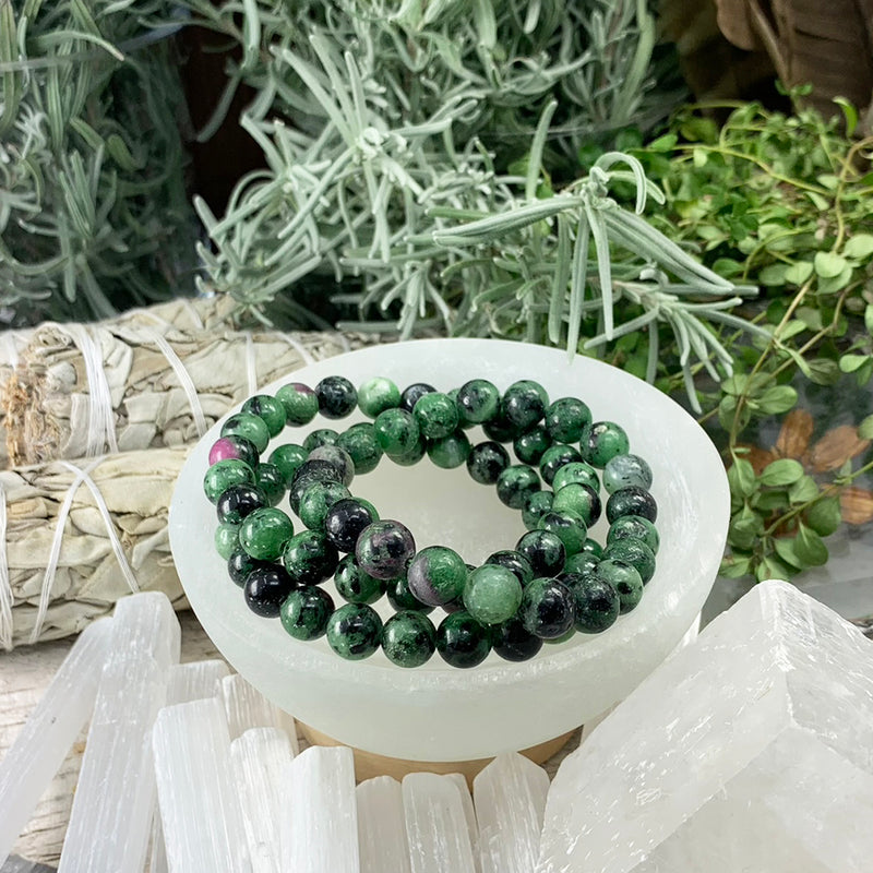 Mala Ruby Zoisite Bracelet With Velvet Pouch