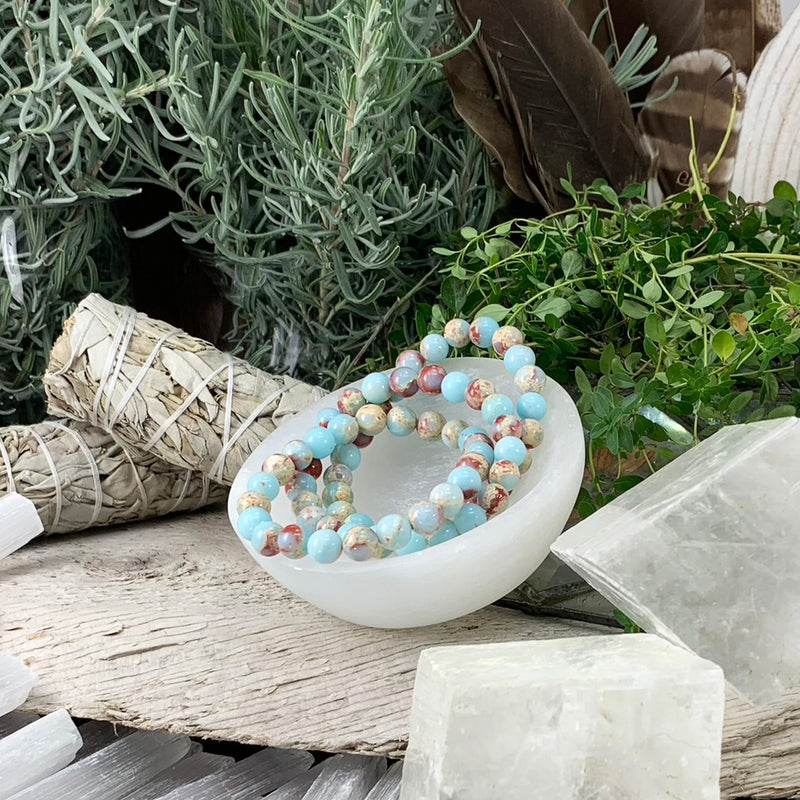 Mala Azure Variscite Bracelet With Velvet Pouch