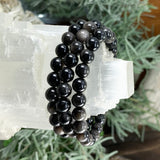 Mala Silver Obsidian Bracelet With Velvet Pouch