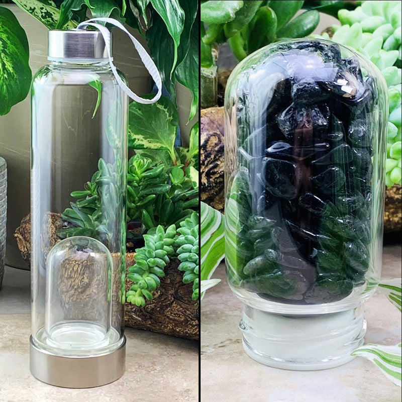 WWW - PRICING - Tourmaline Mini Gemstones Pod Crystal Water Bottle - water