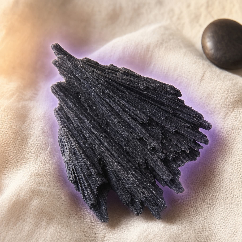Black Kyanite fan close-up